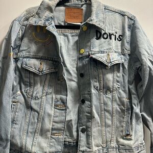 Custom Levi’s  Blue Denim Jacket with Smiley Face